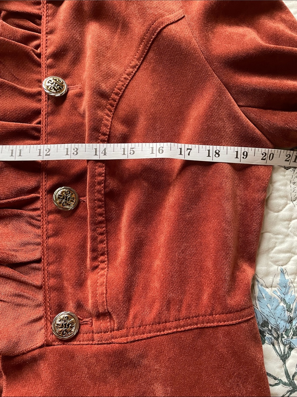 Double Breasted Suede Look Rust Color Ruffled Jacket - Picture 12 of 14